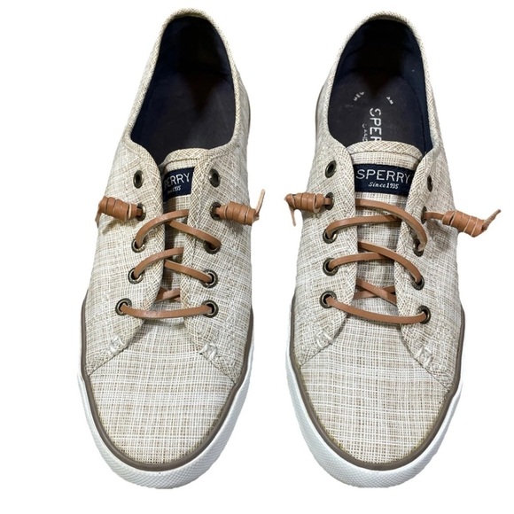 Sperry Seacoast Crosshatch Top Sider Boat Shoe Sneaker Taupe Size 8.5 - Picture 1 of 8